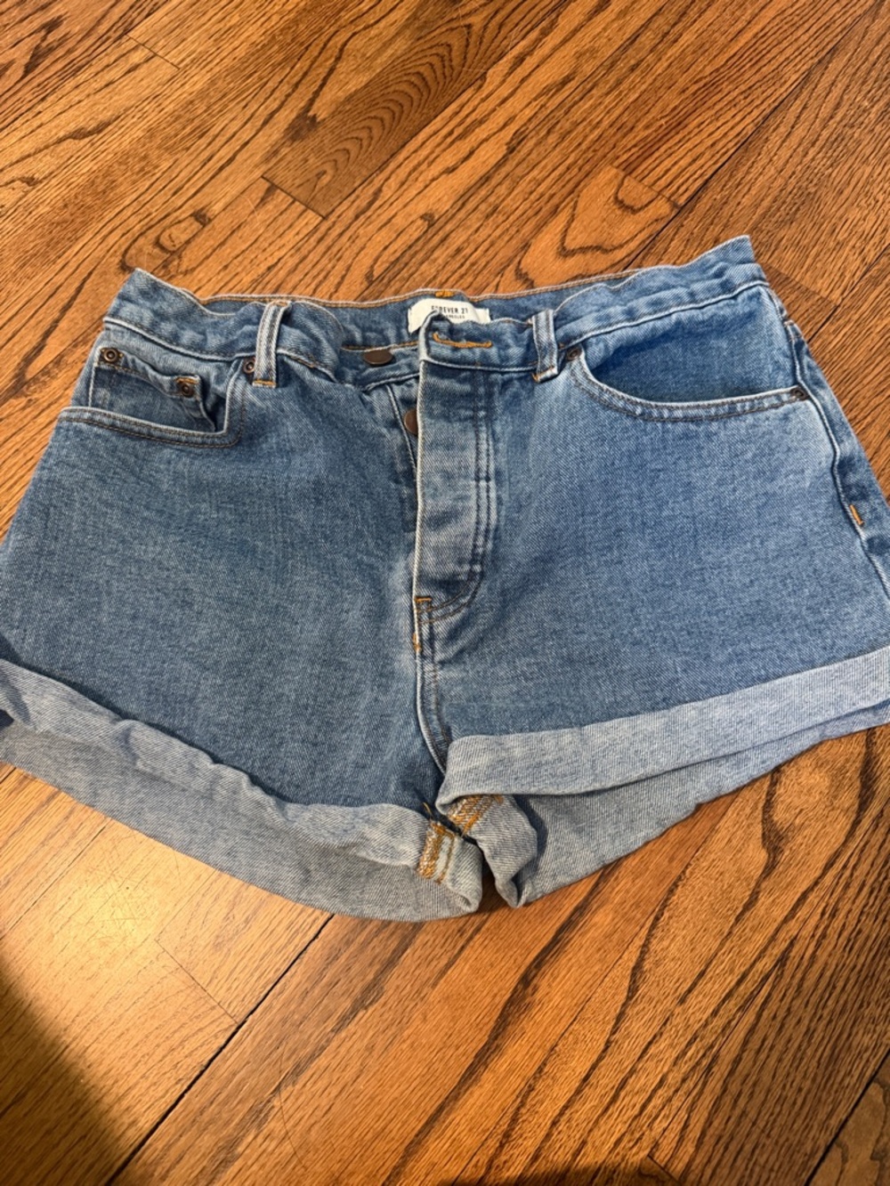 Forever 21 Blue Denim Rolled-Hem Shorts